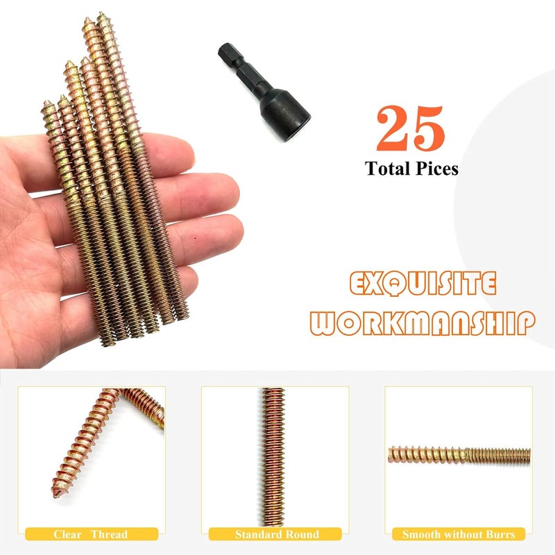 Matrelt 25 Pack 1/4-20" Hanger Bolts 3 Long Sizes Include1 pcs Hanger Bolt Driver Double Headed Bolts Wood Dowel Screw Self-Tapping Screw for Furniture Screws Wood Screws Double Threaded Rods - Image 4